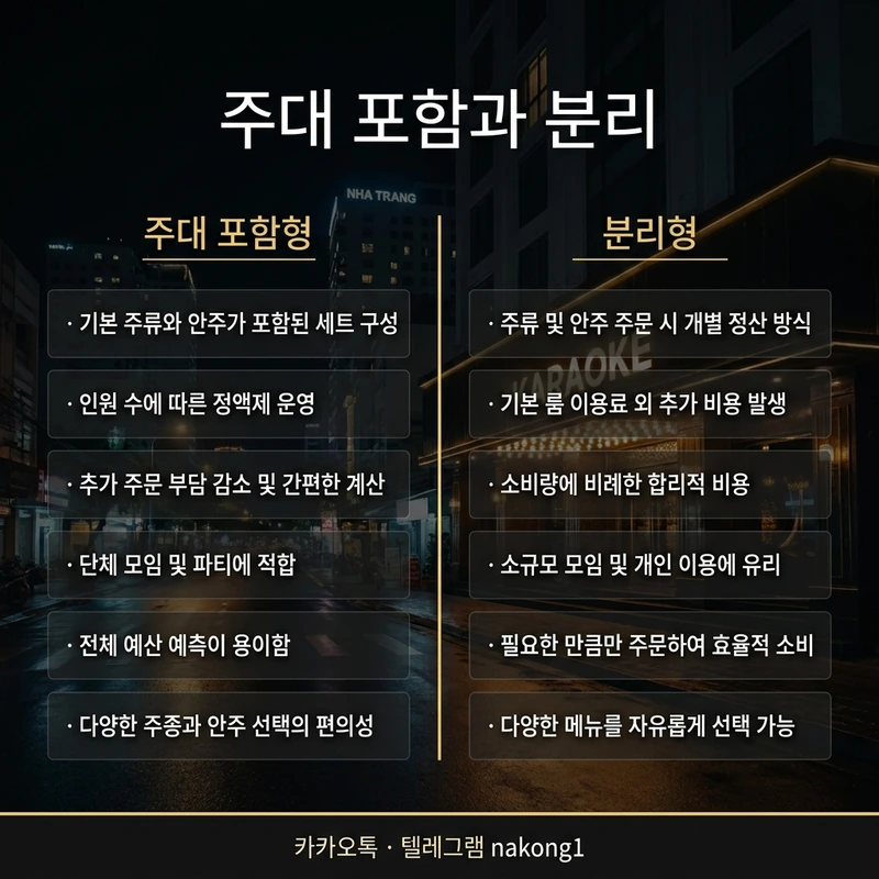 나트랑 가라오케 가격 주대 포함형과 분리형 구조 비교 카드